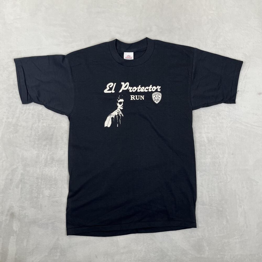 Vintage El Protector CHP Police Run T-Shirt Mens Large Black Healthknit Marathon